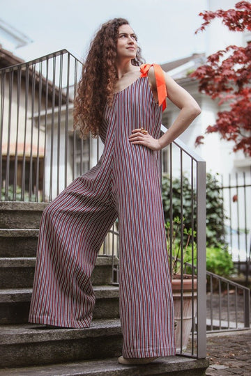 AnimazulVictoria RiveraVictoria Rivera - Striped Jumpsuit - Black, Orange & White with Orange Ribbon