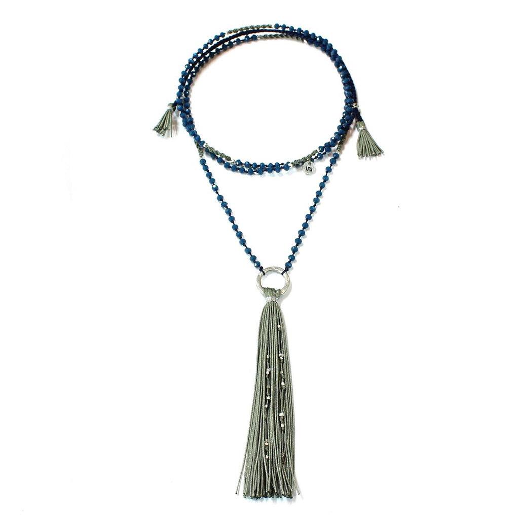 AnimazulWakamiWakami - Tassel Necklace - Grey Tassel and Blue Necklace